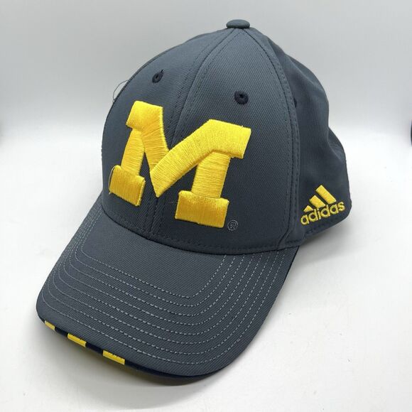Adidas University Of Michigan Wolverines Fitted Cap Hat S/M Gray Block M - Picture 1 of 6